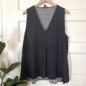 Ann Taylor V-Neck Sleeveless Graphic Printed Relaxed Fit Blouse | XL
